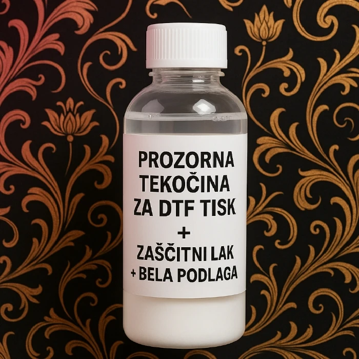 Prozorna tekočina za DTF Tisk zaščitni lak   bela podlaga 